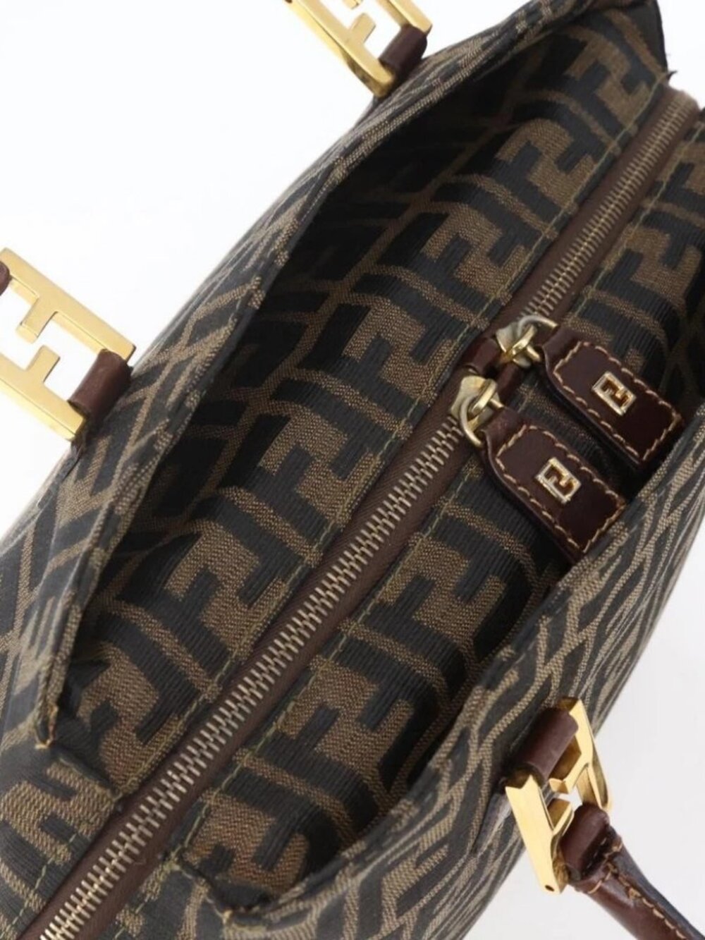 FENDI Zucca Canvas Mamma Baguette Hand Bag Black Brown Silver - Picture 9 of 16